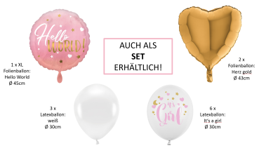 Folienballon rund - Hello World, pink - ø 45cm